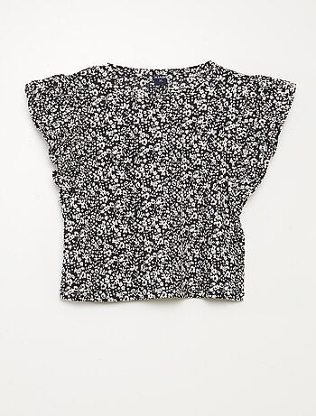 T-shirt a maniche corte con volant e scollo tondo con stampa