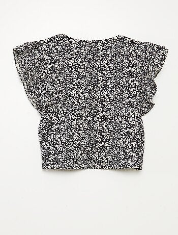 T-shirt a maniche corte con volant e scollo tondo con stampa