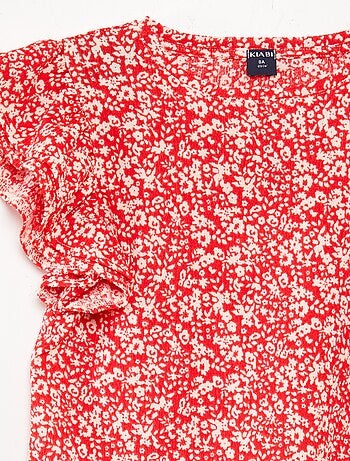 T-shirt a maniche corte con volant e scollo tondo con stampa