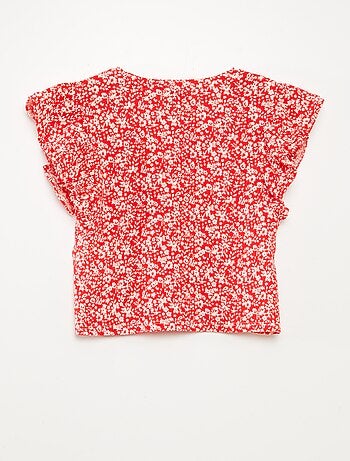 T-shirt a maniche corte con volant e scollo tondo con stampa