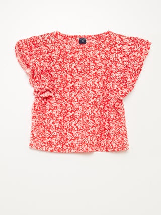 T-shirt a maniche corte con volant e scollo tondo con stampa