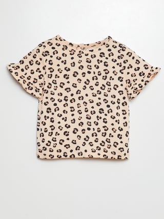 T-shirt a maniche corte con volant e stampa