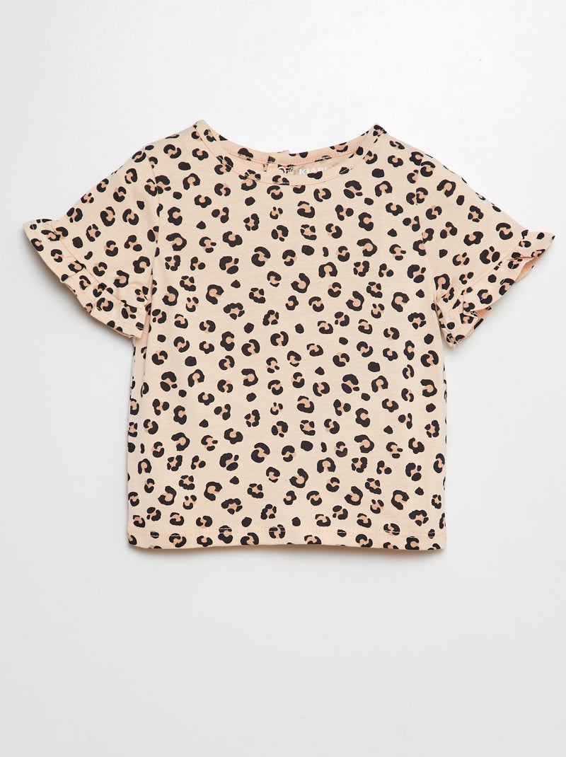 T-shirt a maniche corte con volant e stampa BEIGE - Kiabi