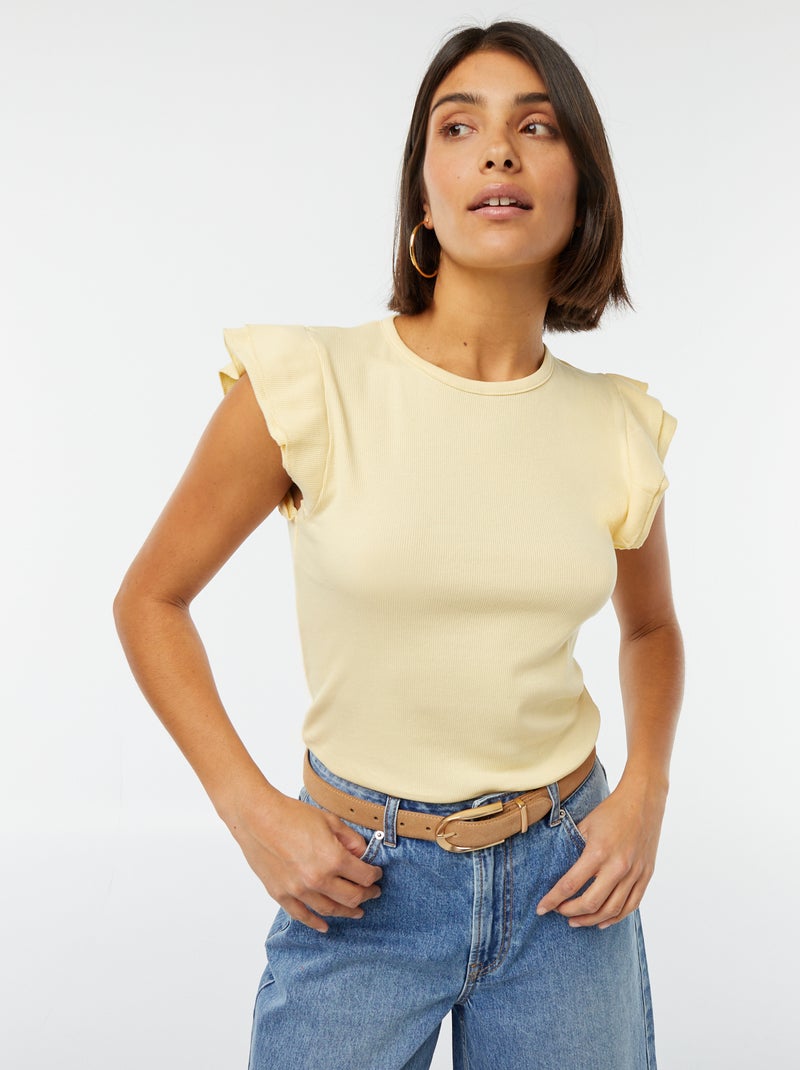 T-shirt a maniche corte con volant GIALLO - Kiabi