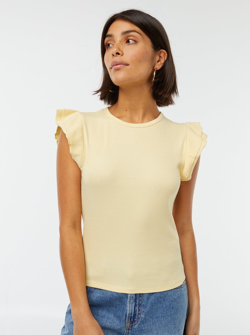 T-shirt a maniche corte con volant GIALLO - Kiabi
