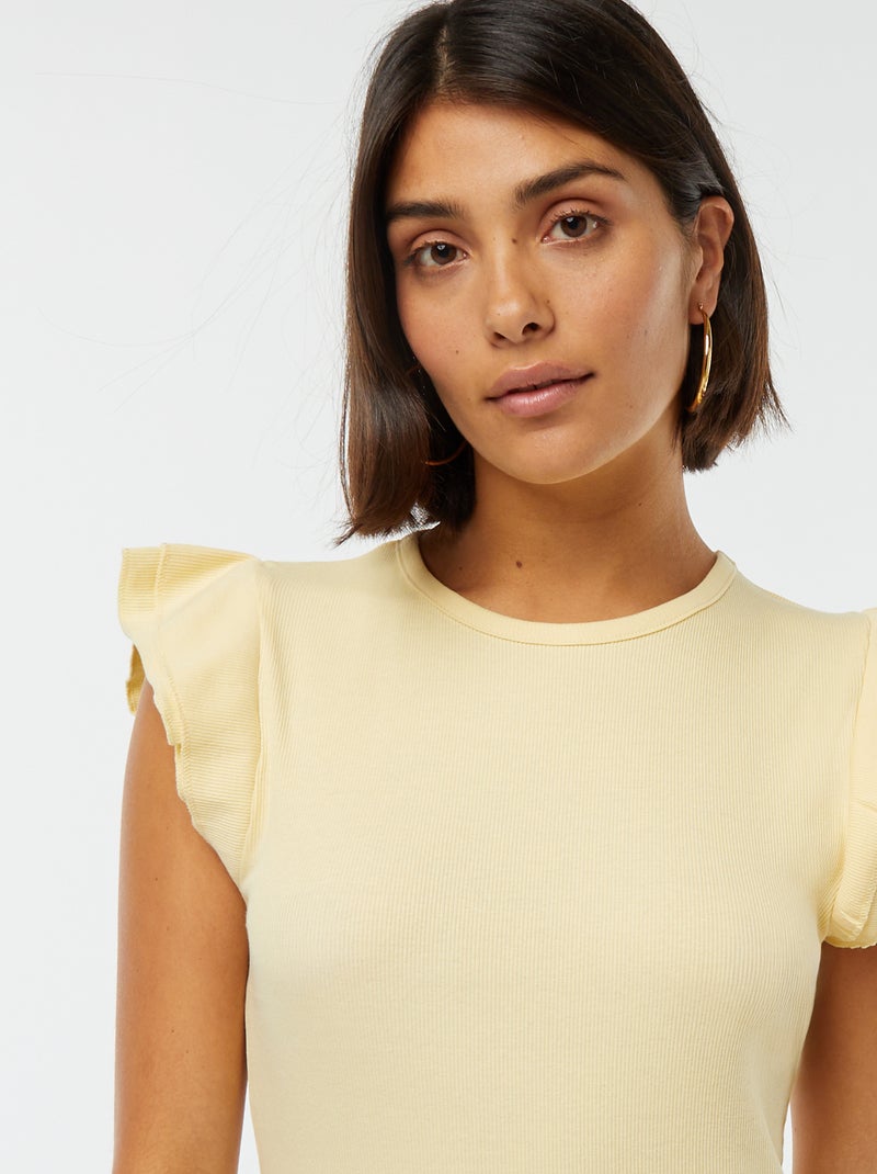 T-shirt a maniche corte con volant GIALLO - Kiabi