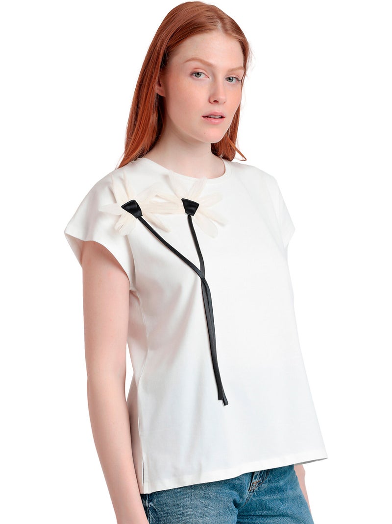 T-shirt a maniche corte da donna ADMAS con fiori applicati Ecru - Kiabi