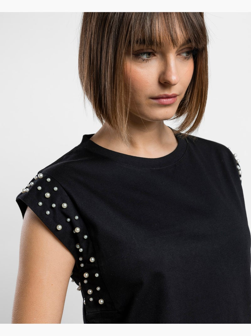 T-shirt a maniche corte da donna ADMAS con perle Nero - Kiabi