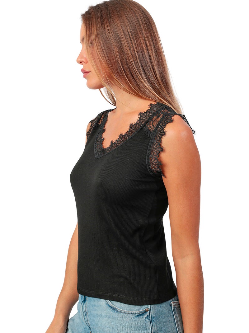 T-shirt a maniche corte da donna ADMAS con scollo all'americana e lacci. Nero - Kiabi