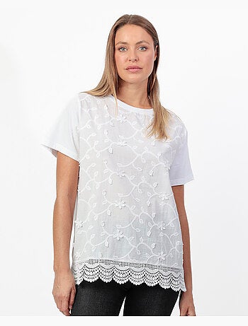 T-shirt a maniche corte da donna ADMAS in guipure e ricami