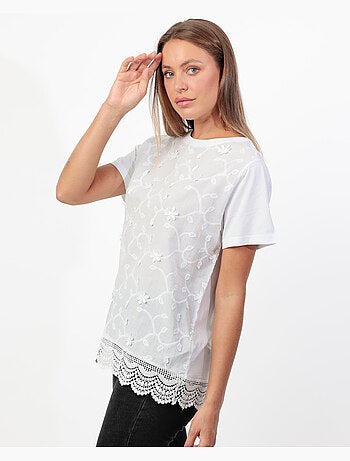 T-shirt a maniche corte da donna ADMAS in guipure e ricami