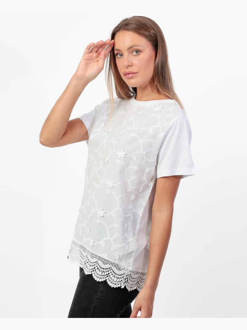 T-shirt a maniche corte da donna ADMAS in guipure e ricami Bianco - Kiabi
