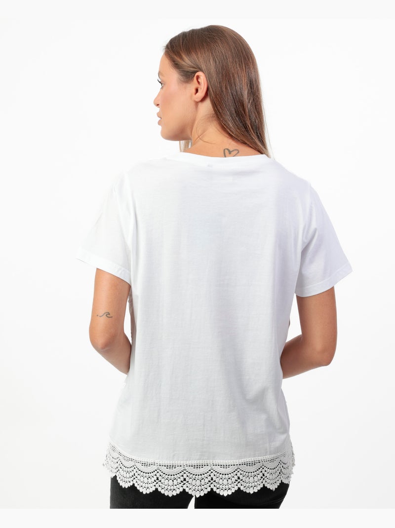 T-shirt a maniche corte da donna ADMAS in guipure e ricami Bianco - Kiabi