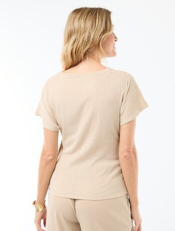 T-shirt a maniche corte drappeggiato con nodo in maglia crêpe