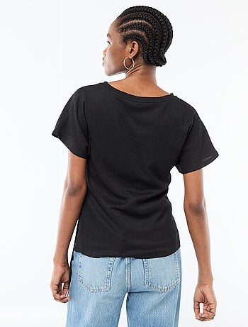 T-shirt a maniche corte drappeggiato con nodo in maglia crêpe