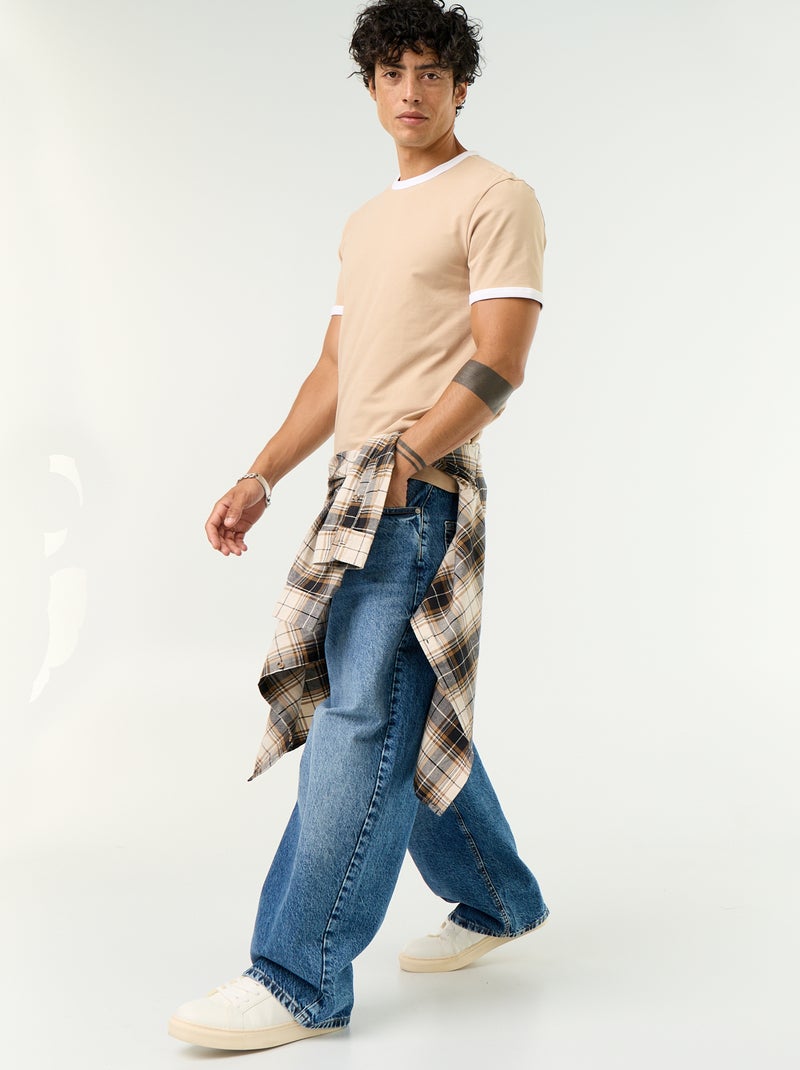 T-shirt a maniche corte e bordi a contrasto Beige - Kiabi