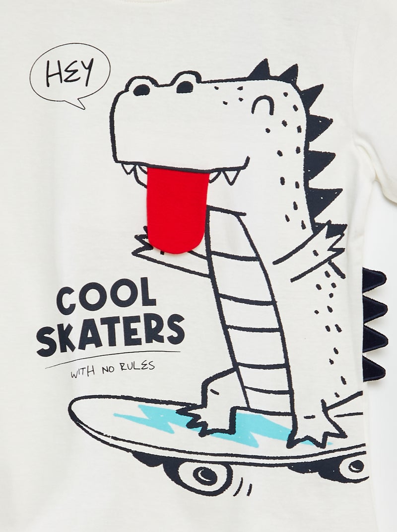 T-shirt a maniche corte e scollo tondo con stampa in rilievo BIANCO - Kiabi