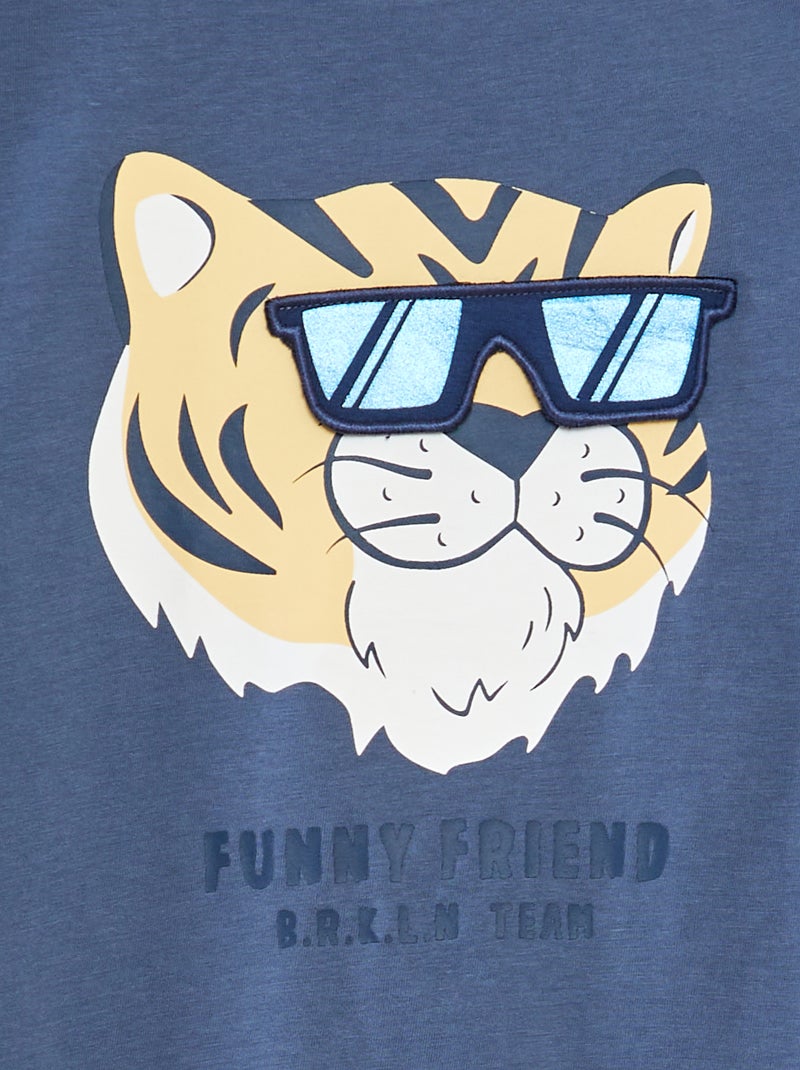 T-shirt a maniche corte e scollo tondo con stampa in rilievo BLU - Kiabi