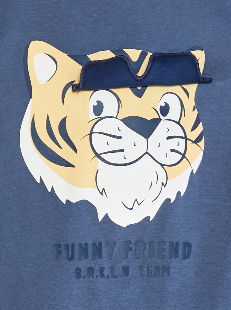 T-shirt a maniche corte e scollo tondo con stampa in rilievo BLU - Kiabi