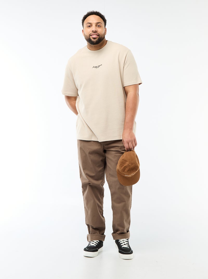 T-shirt a maniche corte girocollo in jacquard di cotone Beige - Kiabi