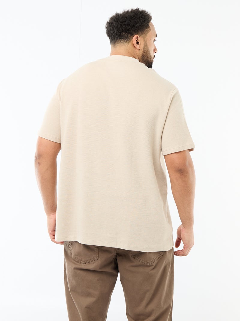 T-shirt a maniche corte girocollo in jacquard di cotone Beige - Kiabi