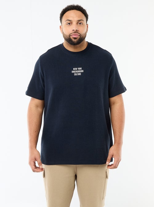 T-shirt a maniche corte girocollo in jacquard di cotone - Kiabi