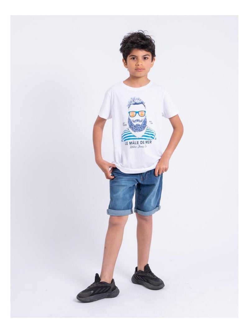 T-shirt a maniche corte girocollo puro cotone NABARZU-J Bianco - Kiabi