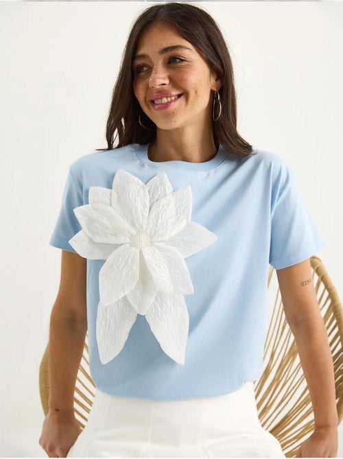 T-shirt a maniche corte in cotone con accessorio floreale lucci - Kiabi
