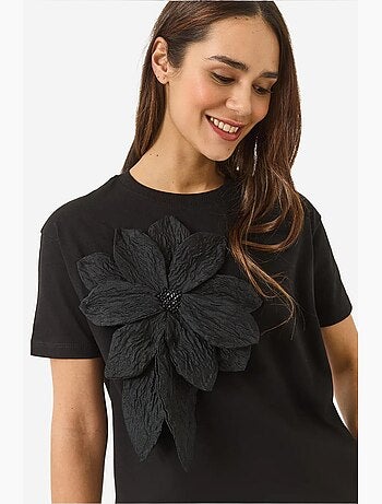 T-shirt a maniche corte in cotone con accessorio floreale lucci