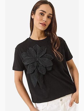 T-shirt a maniche corte in cotone con accessorio floreale lucci