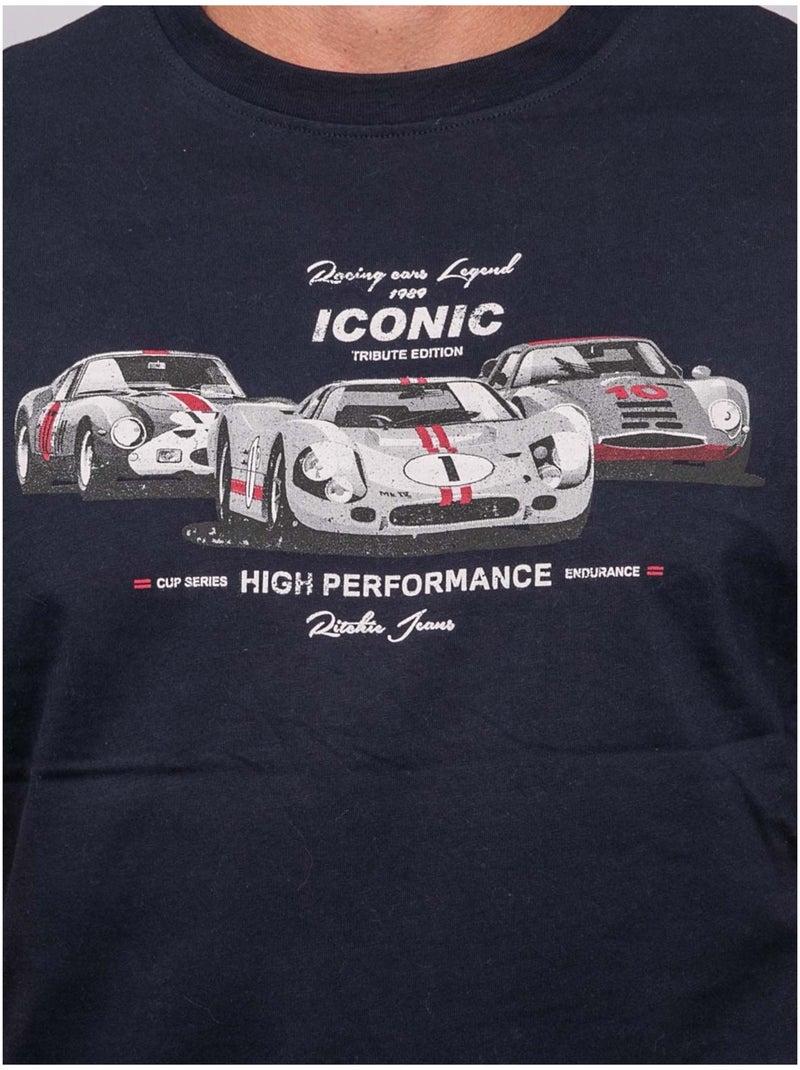 T-shirt a maniche corte in cotone con stampa auto da corsa jigator Blu marino - Kiabi