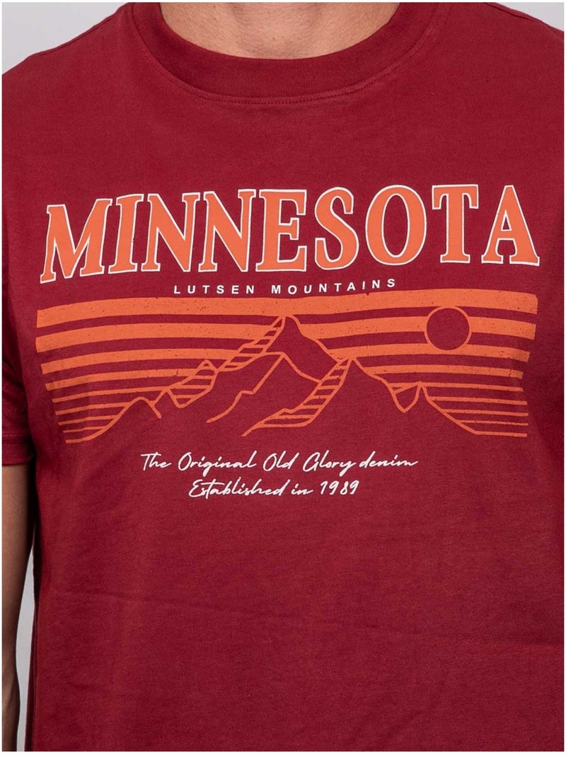 T-shirt a maniche corte in cotone con stampa montagna jampago Bordeaux - Kiabi