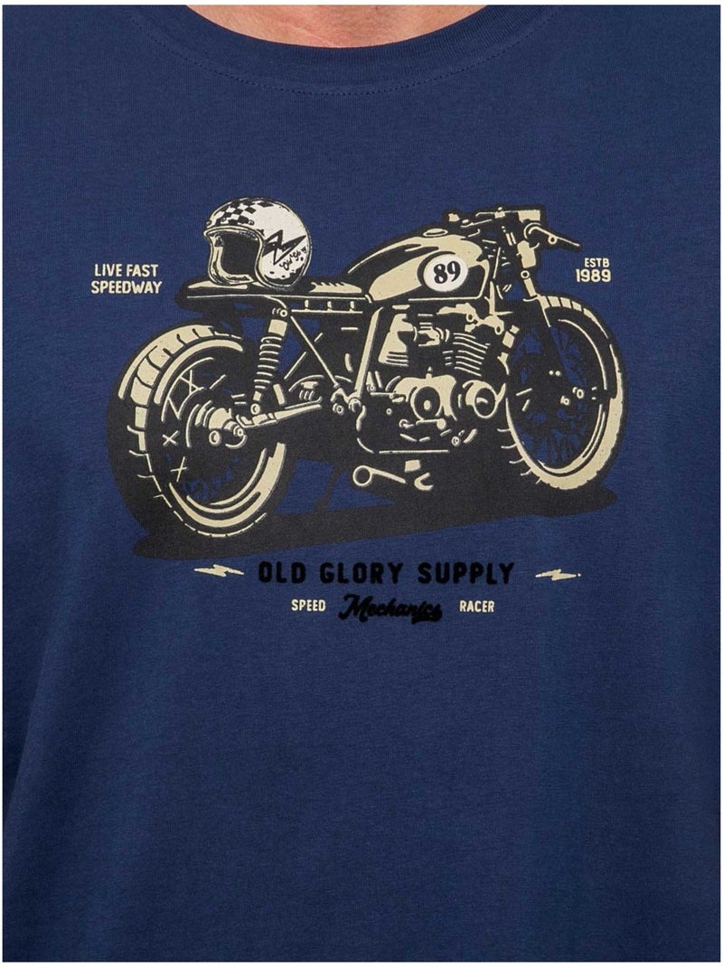T-shirt a maniche corte in cotone con stampa moto jatoulo Blu - Kiabi