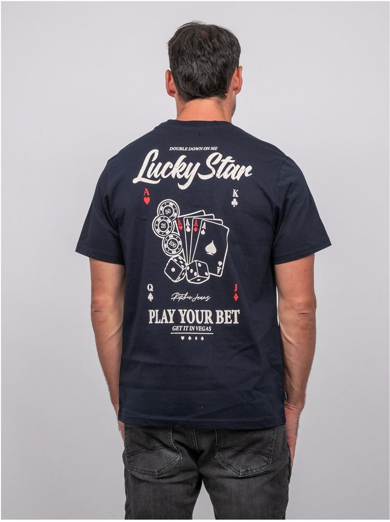 T-shirt a maniche corte in cotone con stampa poker joplayer Blu marino - Kiabi