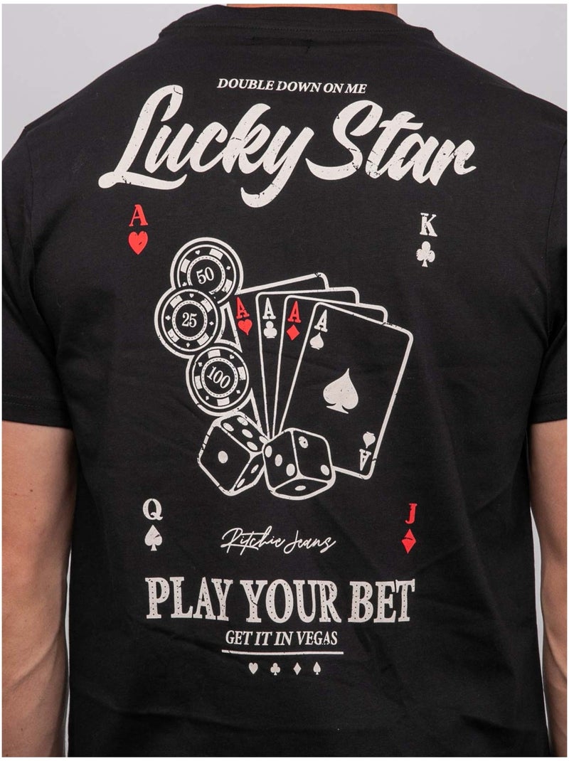 T-shirt a maniche corte in cotone con stampa poker joplayer Nero - Kiabi
