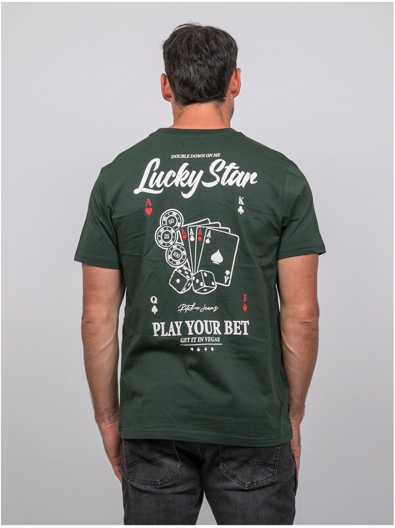 T-shirt a maniche corte in cotone con stampa poker joplayer Verde - Kiabi