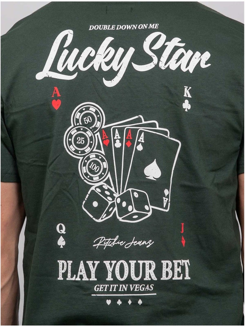 T-shirt a maniche corte in cotone con stampa poker joplayer Verde - Kiabi