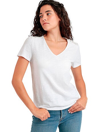 T-shirt a maniche corte in guipure slub da donna ADMAS
