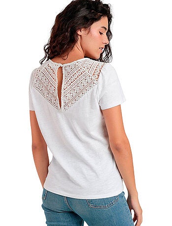 T-shirt a maniche corte in guipure slub da donna ADMAS