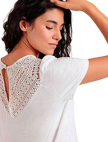 T-shirt a maniche corte in guipure slub da donna ADMAS