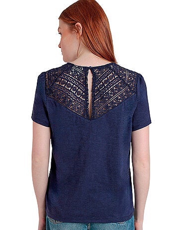 T-shirt a maniche corte in guipure slub da donna ADMAS
