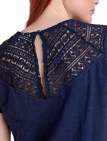 T-shirt a maniche corte in guipure slub da donna ADMAS