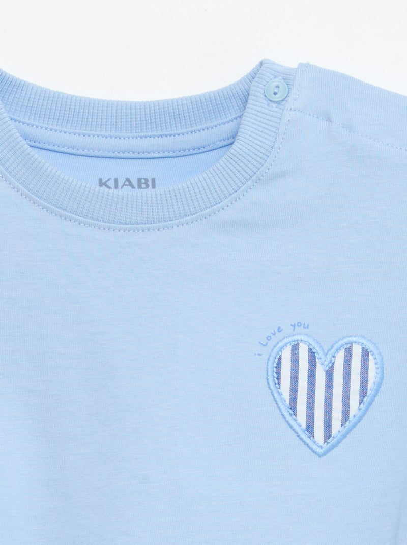 T-shirt a maniche corte in jersey di cotone con patch sul petto Blu - Kiabi