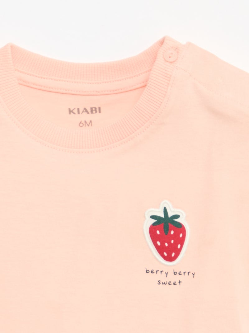T-shirt a maniche corte in jersey di cotone con patch sul petto Rosa - Kiabi