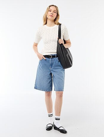 T-shirt a maniche corte in maglia crochet traforata