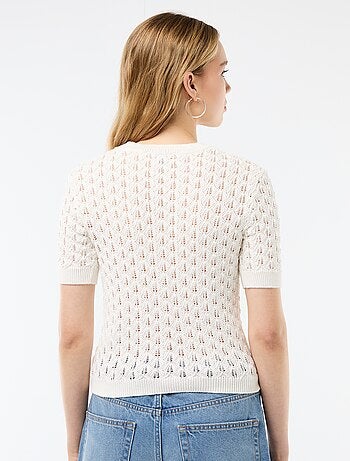 T-shirt a maniche corte in maglia crochet traforata