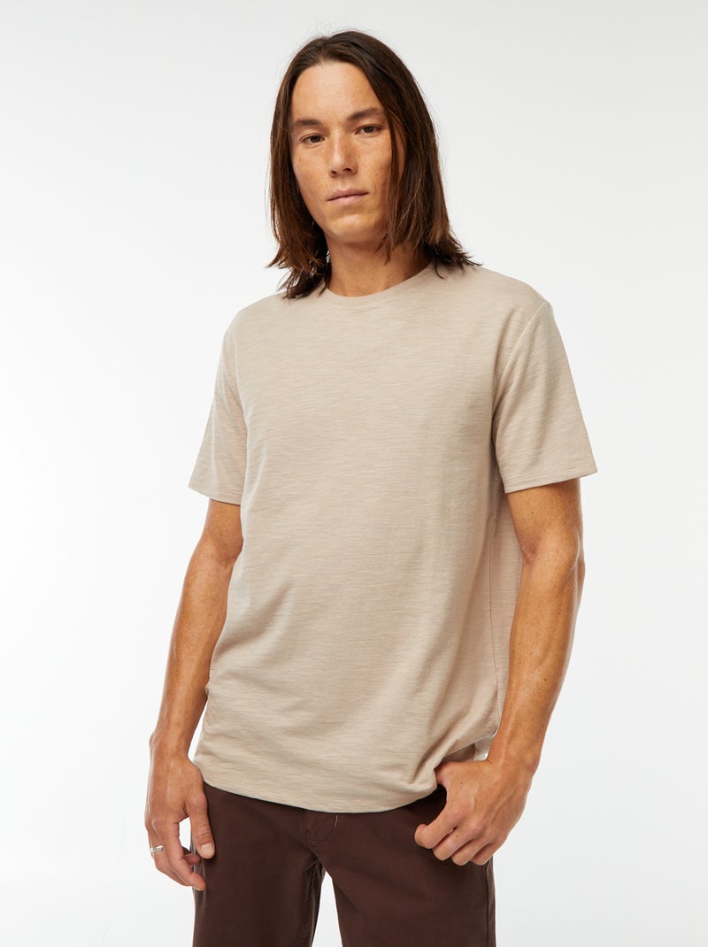 T-shirt a maniche corte in maglia fantasia beige - Kiabi