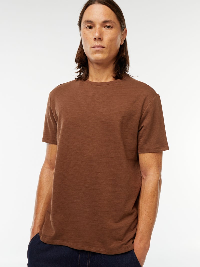 T-shirt a maniche corte in maglia fantasia Marrone - Kiabi