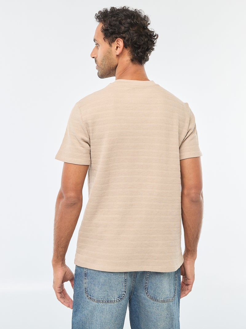 T-shirt a maniche corte in maglia waffle Beige - Kiabi