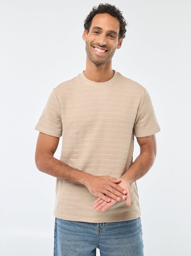 T-shirt a maniche corte in maglia waffle Beige - Kiabi